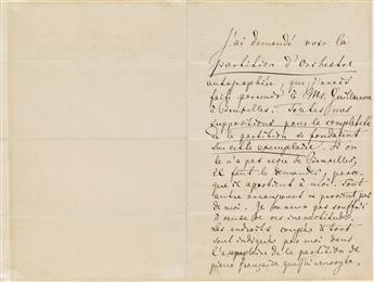 WAGNER, RICHARD. Autograph Letter Signed, twice (in full and R.W.), to publisher Gustave-Alexandre Flaxland, in French,